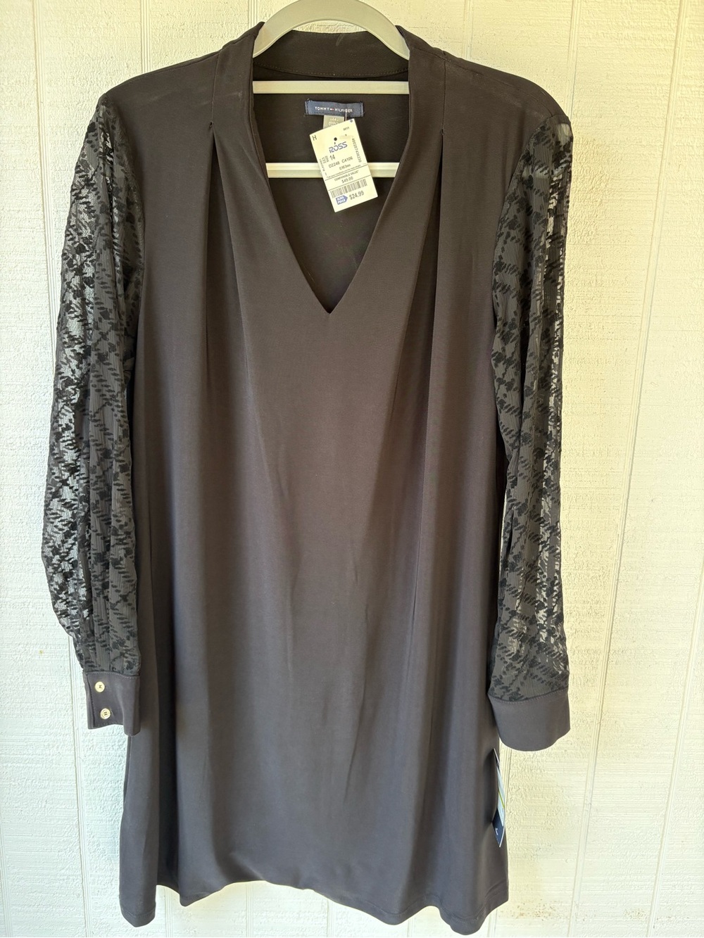 Tommy Bahama Black V-Neck Dress with Lace Long Sleeves